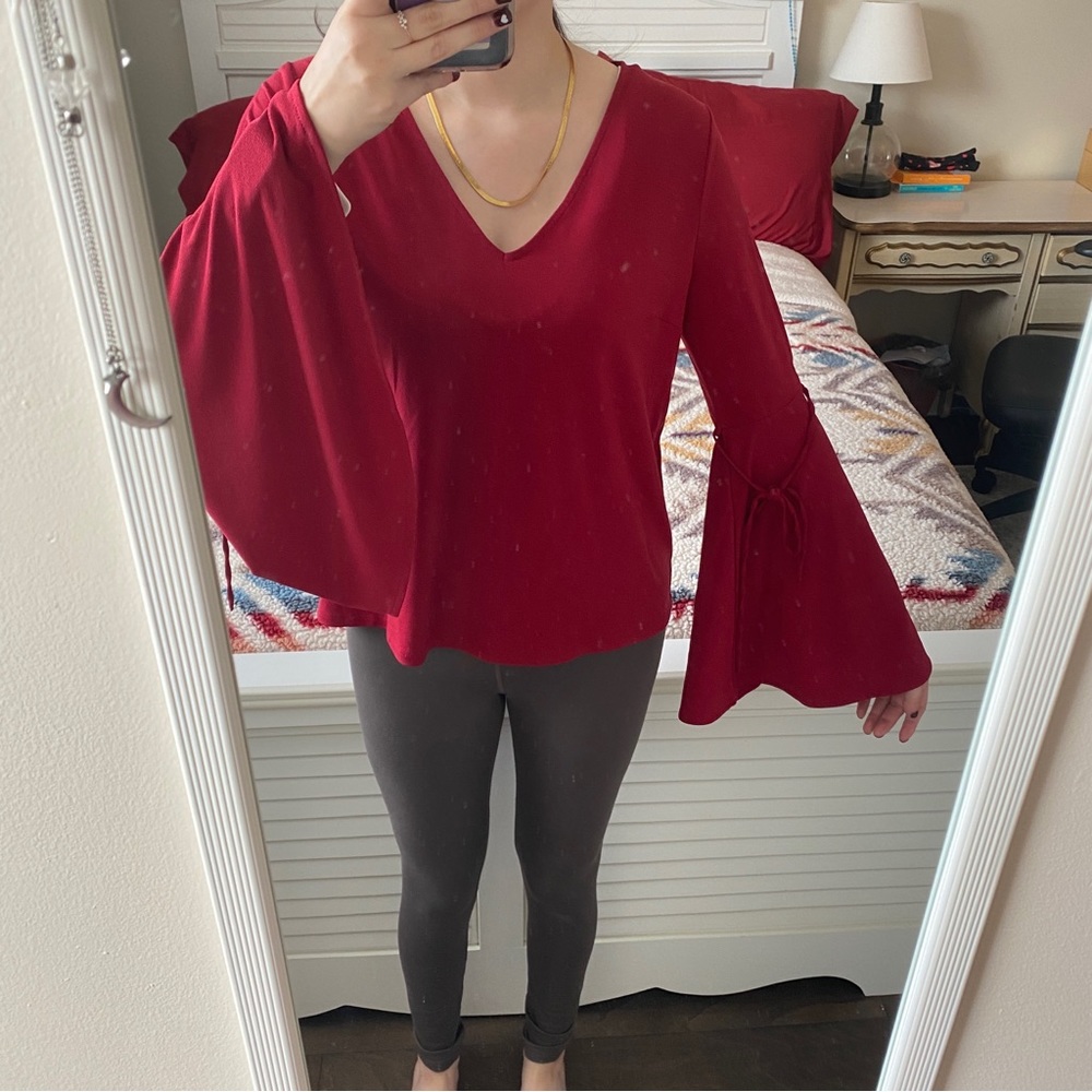 Express Red boho bell sleeve top